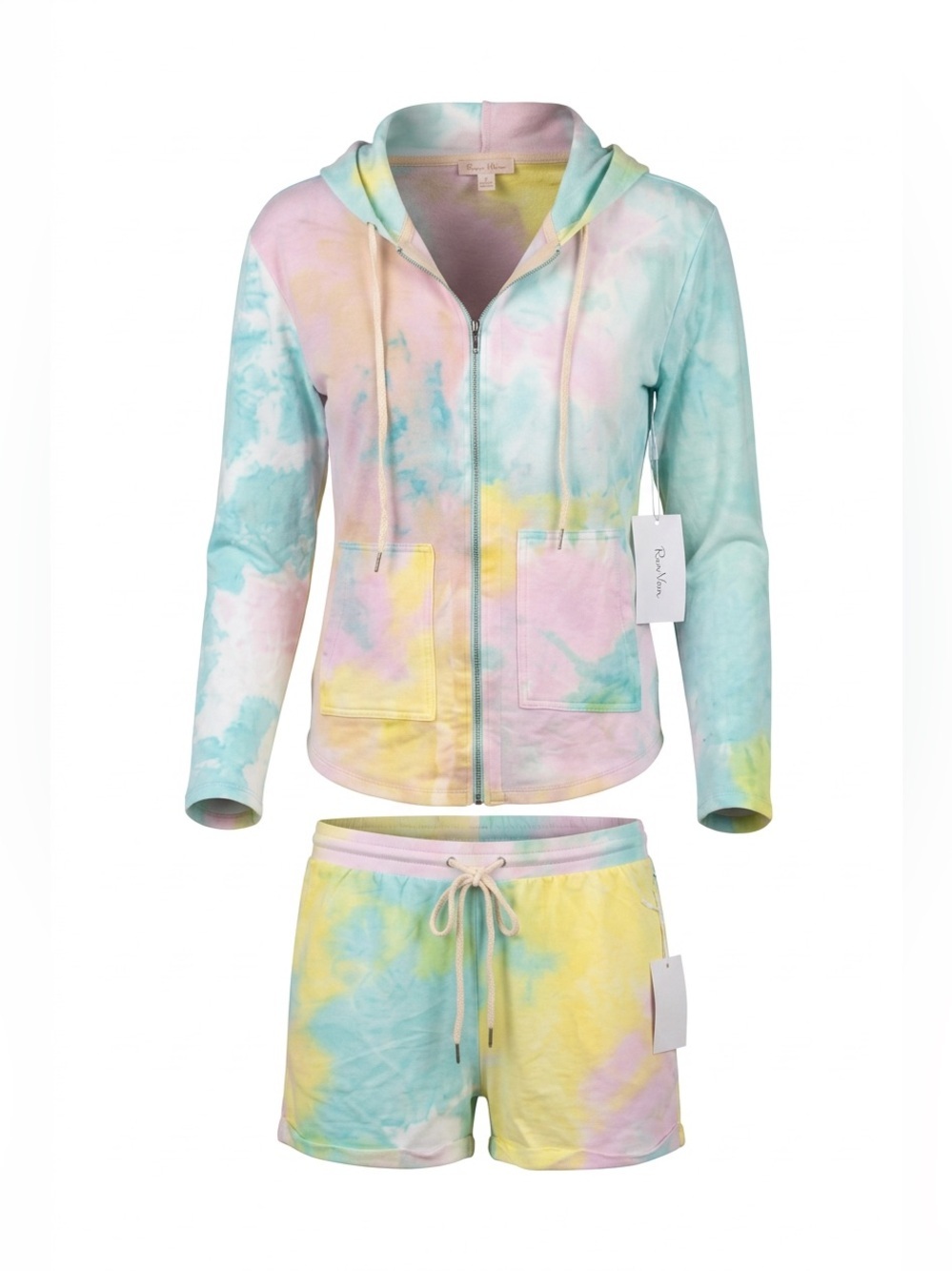 Velvet Pastel Tie-Dye Pullover Hoodie in Yellow, Blue, Purple